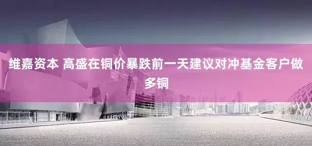 维嘉资本 高盛在铜价暴跌前一天建议对冲基金客户做多铜